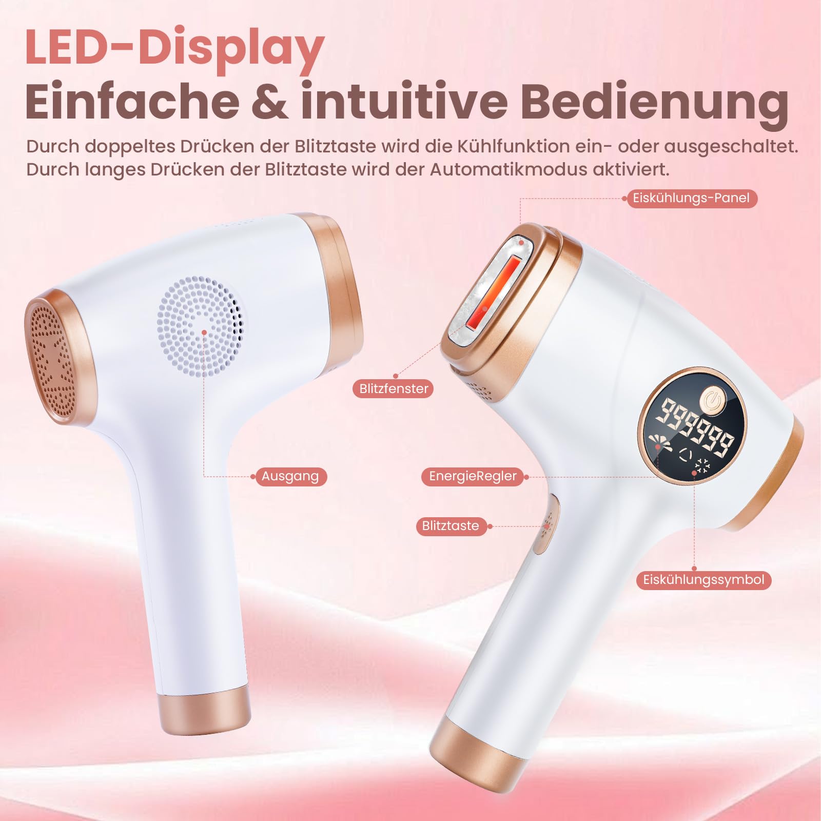 IPL Haarentfernungsgerät mit Kühlfunktion für Zuhause, 5 Energiestufen und 2 Modi, geeignet für Frauen und Männer zur Anwendung an Gesicht, Legs Hair Remover Electric