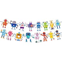 Robot Party Banner Garland for Kids Parties & Robot-Themed Events Adorable Robot Designs with Bright Colors Red, Blue, Green, Pink & More for Birthdays, School Events, Bedroom Walls