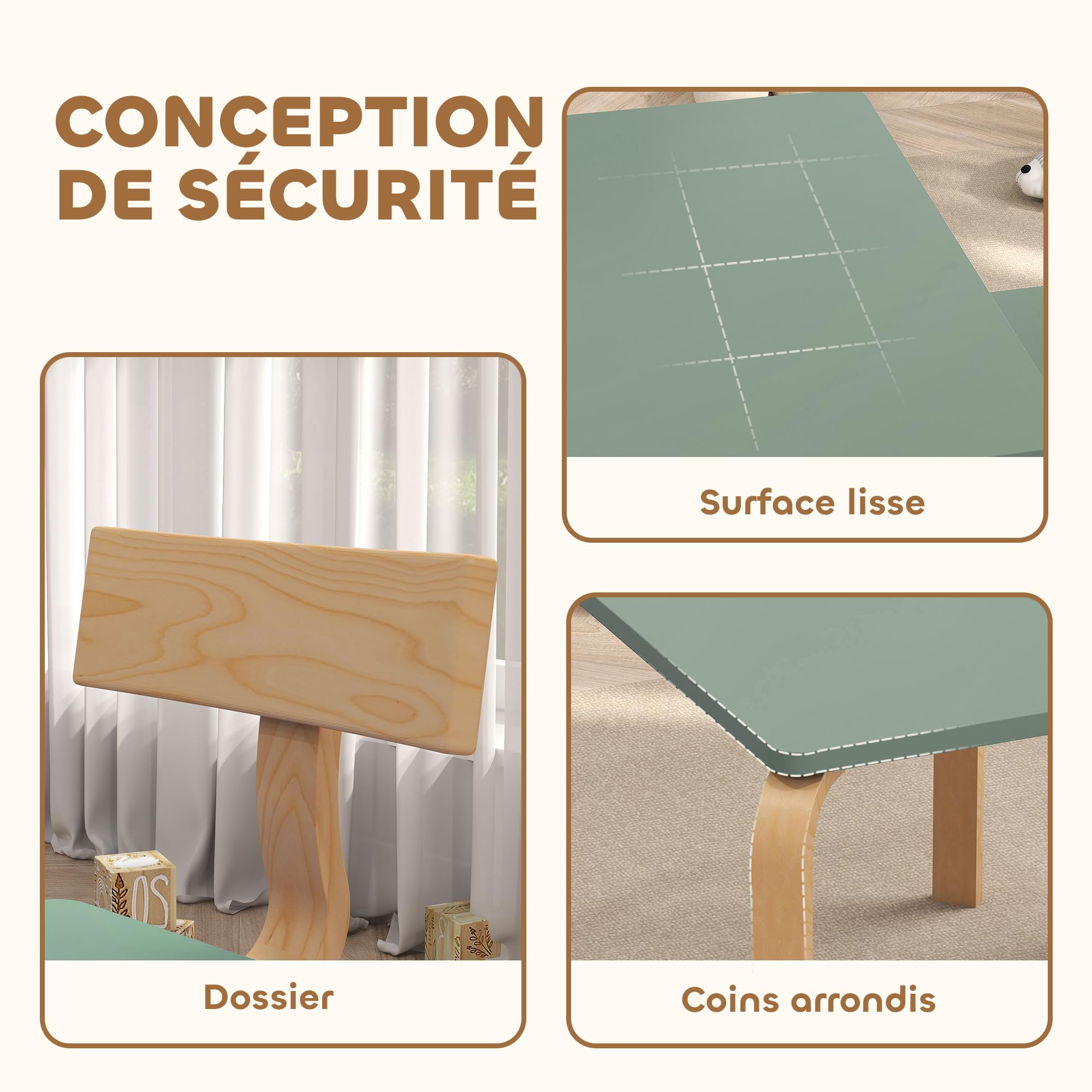 AIYAPLAY Table Enfant avec Chaise, Ensemble Table et 2 Chaises en Bois pour Dessiner, Jouer, Étudier, 3-8 Ans, Vert