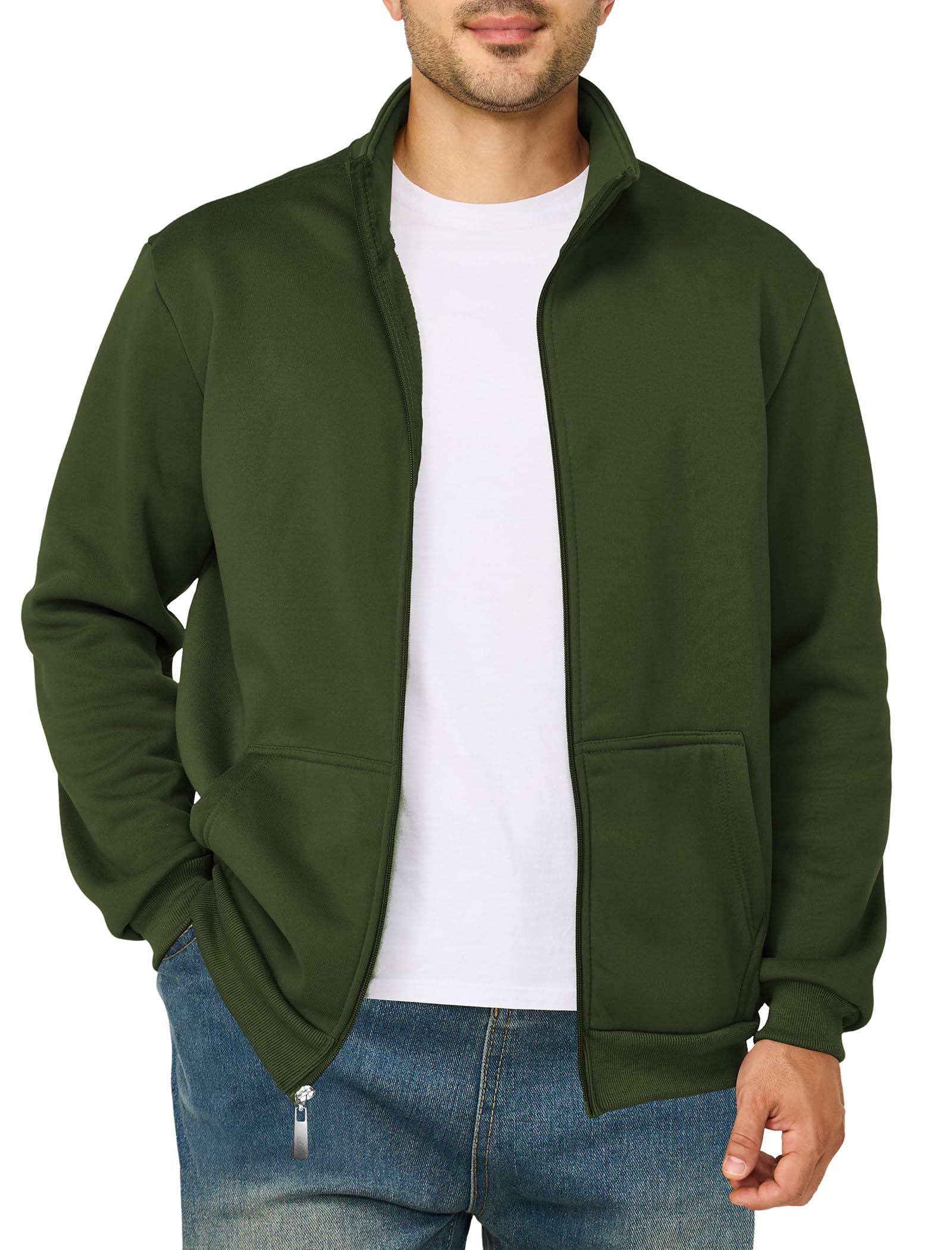 Mens Fleece Jacket Casual Zip up Lightweight Sweatshirts Athletic Outdoor Sweater Jackets with Pockets
