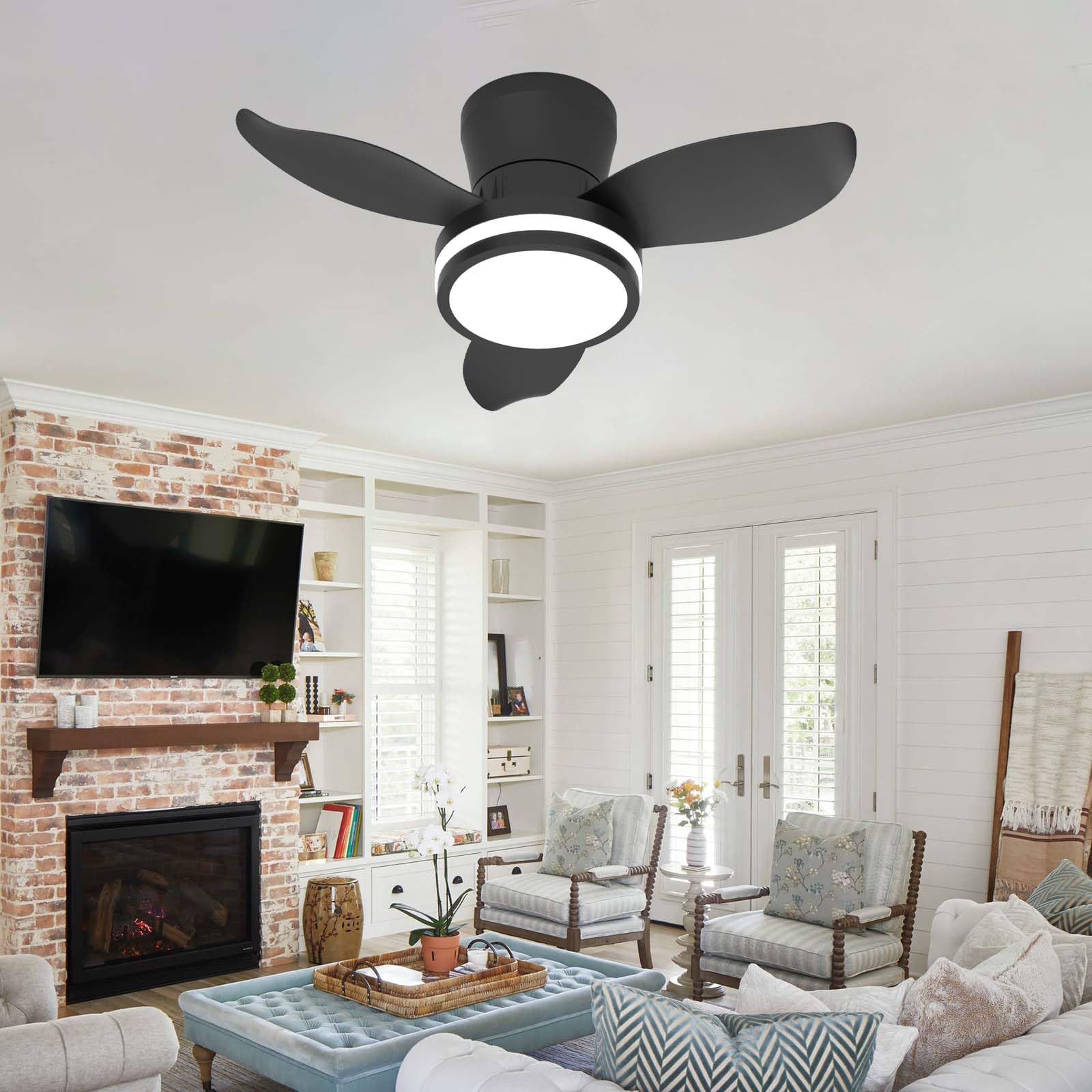 HXYSXHJUO 65CM Smart Ceiling Fan with Light, APP Remote Control, Dimmable LED, 6 Speeds & Timer, Quiet DC Motor, Reversible for Bedroom Living Room Modern Design-Black