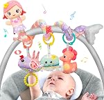 MONSTIME Car Seat Toys for Babies 0-6 Months, Newborn Toys Baby Toys 0-3 Months Stroller Toys, Infant Toys 0-6 Months for Carseat Stroller Crib with Mirror, Rattle, Teether for 0 3 6 9 12 Boys Girls