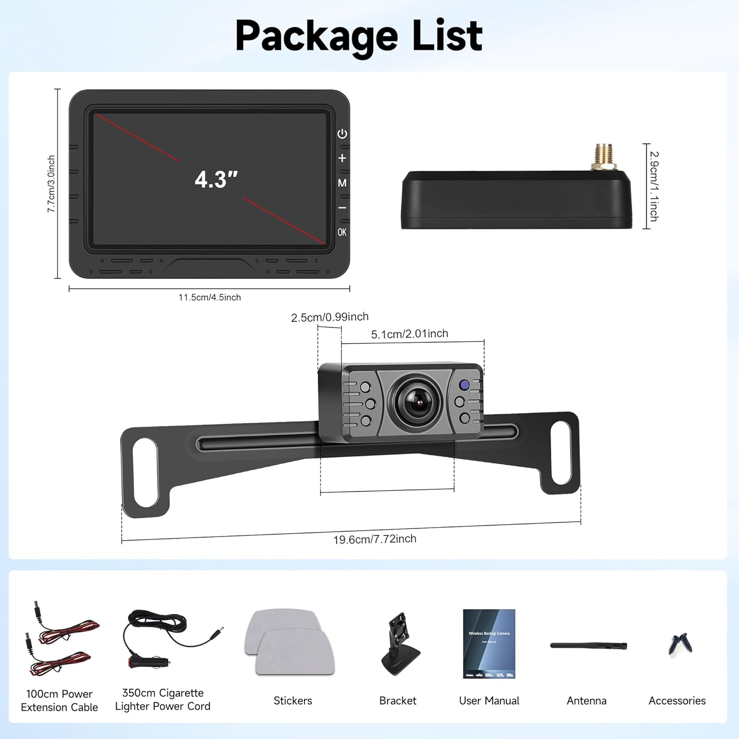 Rimoody 4.3'' HD IPS Screen Wireless Backup Camera, Digital Stable Signal, DIY Guide Lines, IP68 Waterproof, Night Vision, Wide Angle, Rear View Camera for Car/Truck/Pickup/SUV/Van/RV - Plug and Play