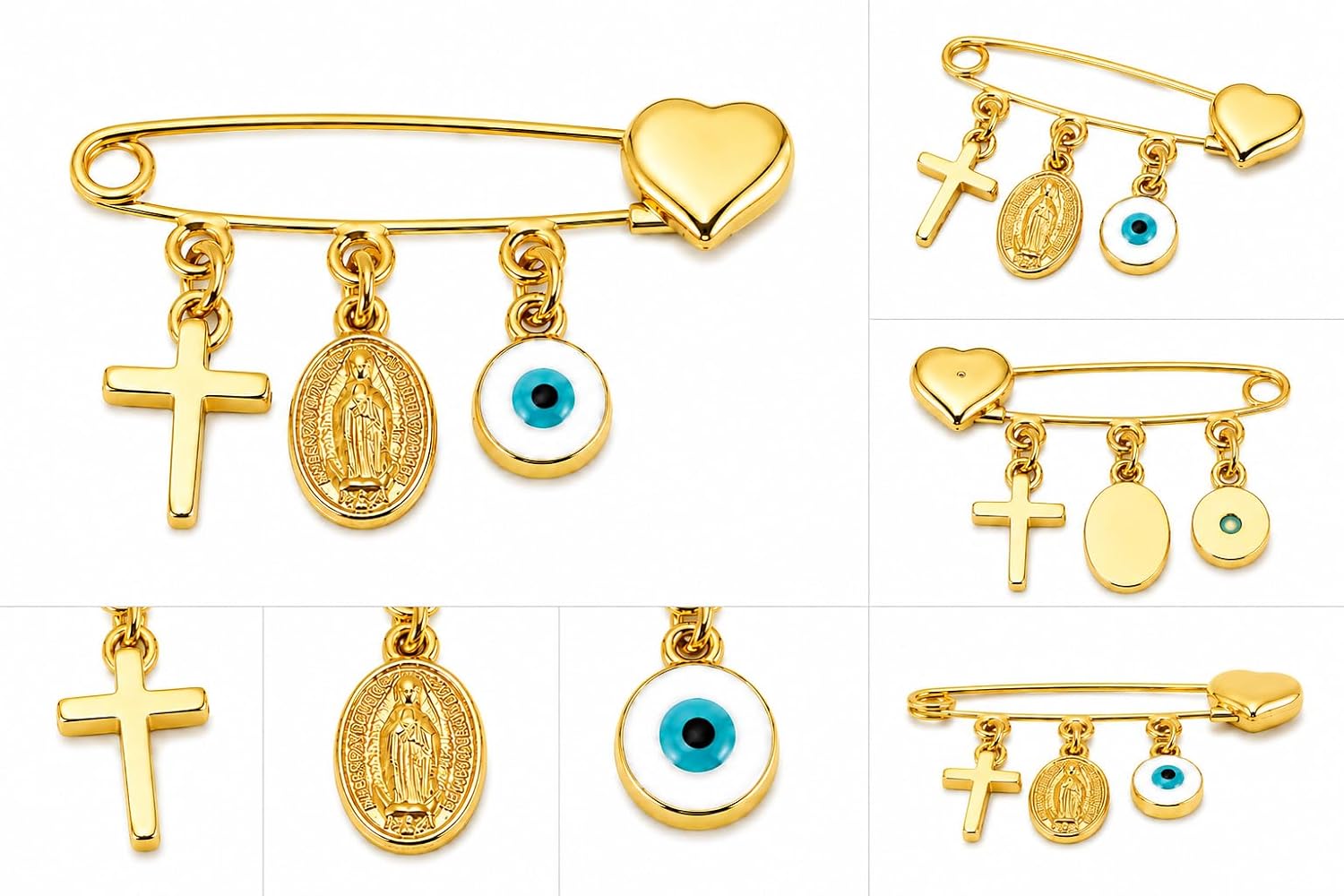 LESLIE BOULES Gold Plated Brooch Pin for New Born Charm Religious Jewelry