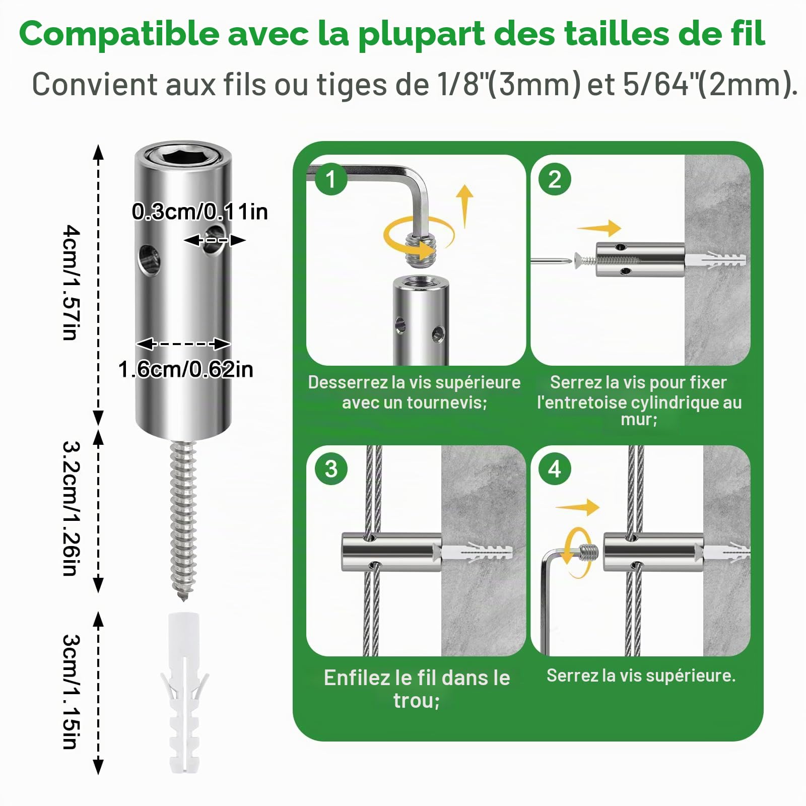 Kalolary 12 pièces T316 5/64" à 1/8" Kit Treillis Métallique pour Jardin