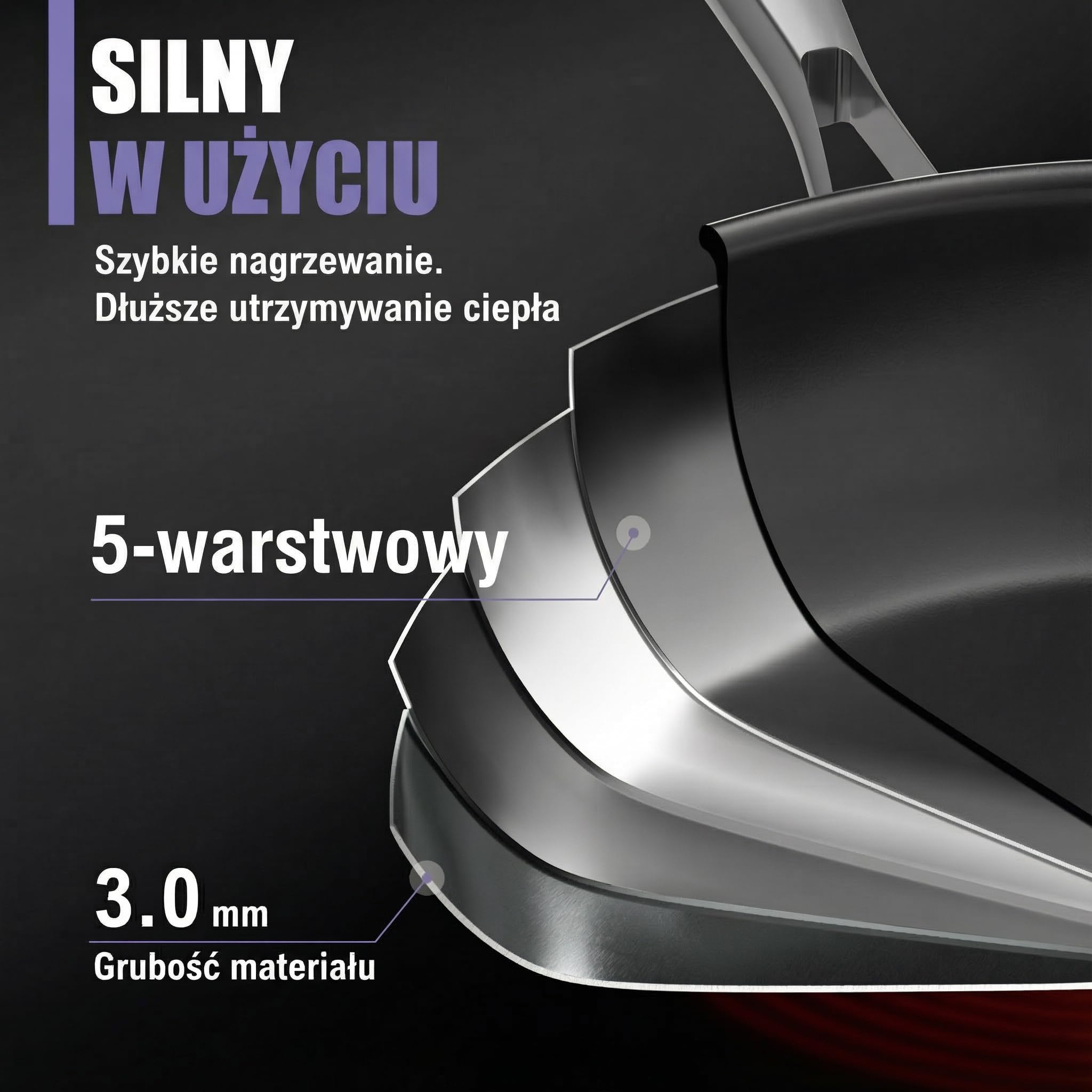 Patelnia ceramiczna 32 cm, powłoka ceramiczna | 5 warstw - 3 mm - 1,67 kg | do indukcji, nieprzywierająca, bez PFAS i PTFE | Można myć w zmywarce i używać w piekarniku do 250°C