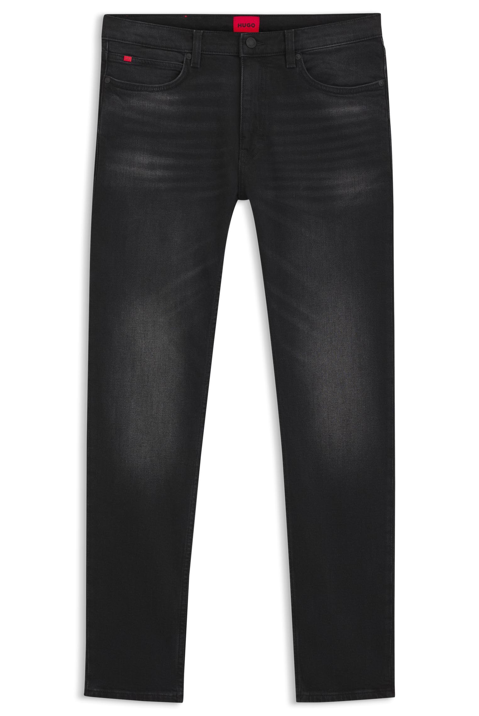 HUGO Mens 734 Black-Black Extra-Slim-fit Jeans in Stretch Denim
