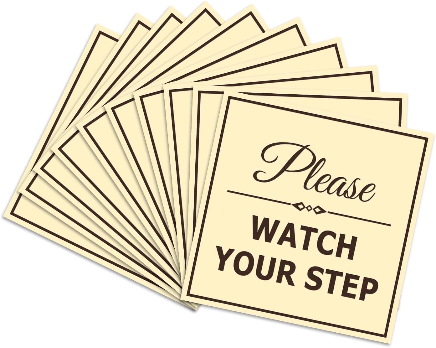 Signs ByLITA Square Classy Please Watch Your Step Sign | Safety Sign with Easy Installation (Ivory/Dark Brown) - Large 10 Pack