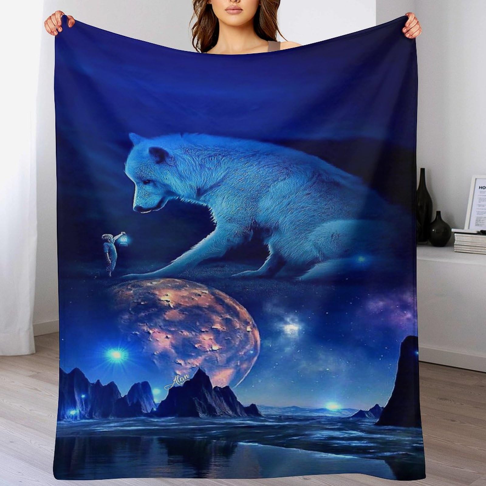 Couverture loup en flanelle 150x200 plaid chaud lit et canapé