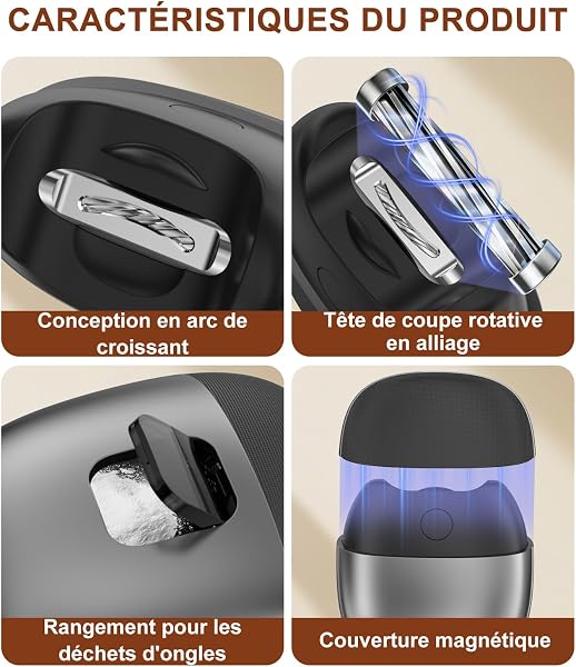 Coupe Ongle Electrique, Coupe Ongles Electrique Pour Pied Avec éclairage Et Fonction De Ramassage Des Ongles Coupés, Comprend Un Coupe-Ongles électrique à 2 Vitesses Et Un Coupe-Ongle - Gris - 3