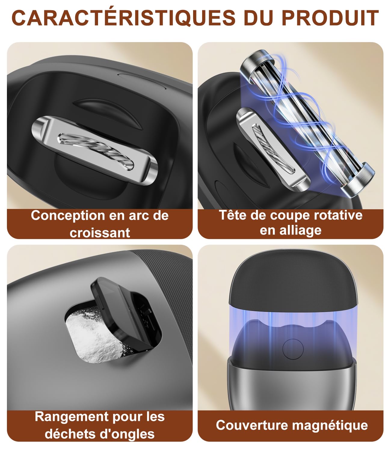 Coupe Ongle Electrique, Coupe Ongles Electrique Pour Pied Avec éclairage Et Fonction De Ramassage Des Ongles Coupés, Comprend Un Coupe-Ongles électrique à 2 Vitesses Et Un Coupe-Ongle - Gris - 4