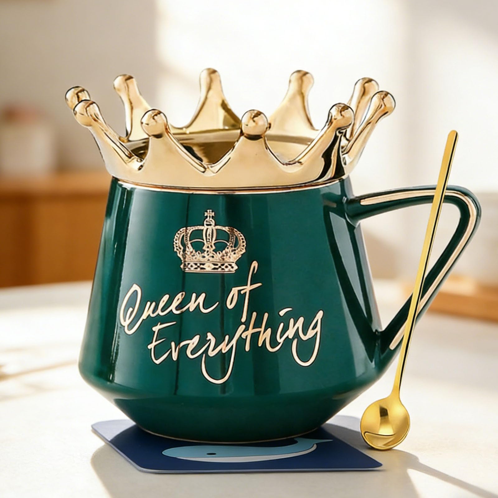 350ml Queen of Everything Grüner Keramik Tee Tasse mit Deckel und Löffel lustige Geschenke für Frauen Freundin Beste Freundin Schwester Keramik Kaffeetasse Personalisiert für Frauen – Amazon Angebot
