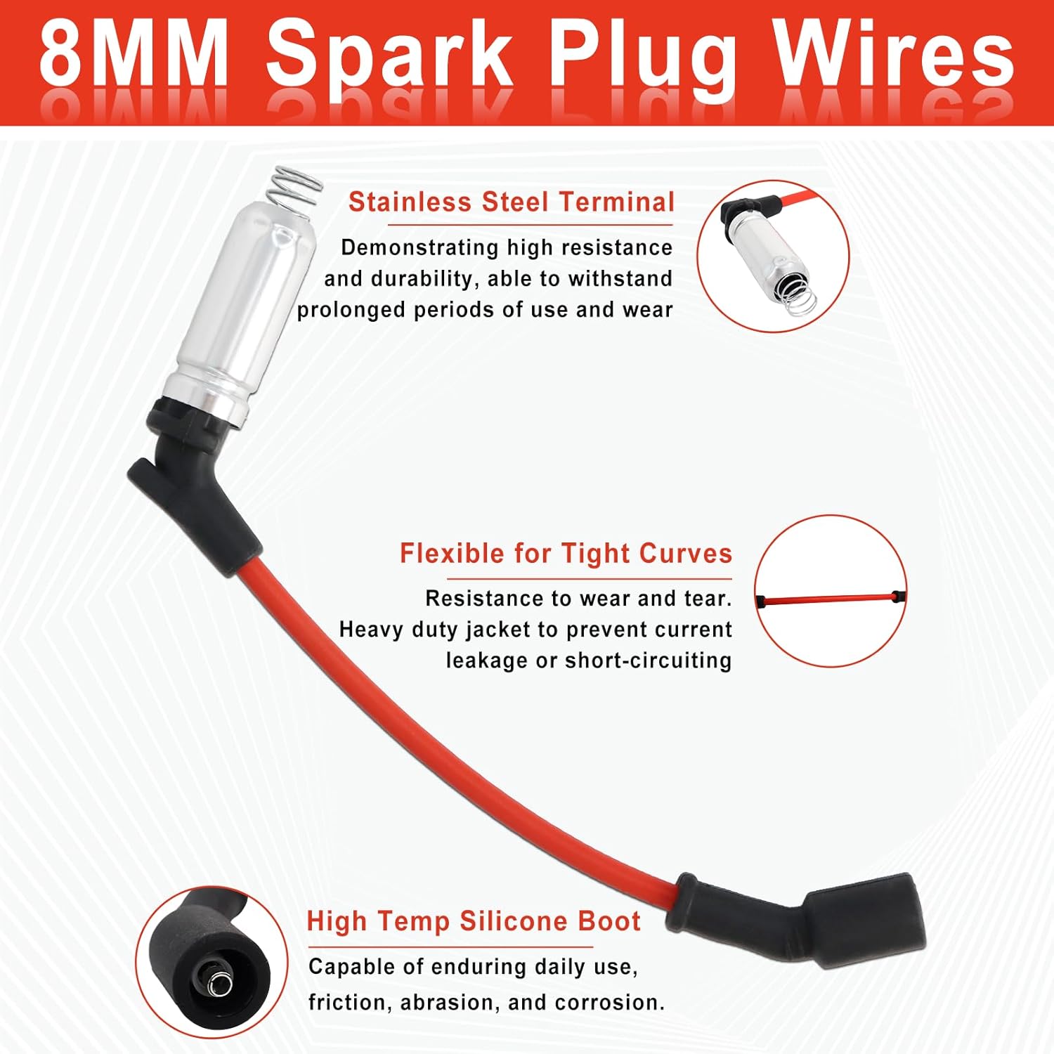 41-110 Iridium Spark Plugs and M8-48322 Spark Plug Wires Compatible with Chevy Silverado Suburban Avalanche Express GMC Cadillac Escalade Yukon Sierra Savana 5.3 6.0L 6.2L V8 LS Truck MCCKLE (8 Set)