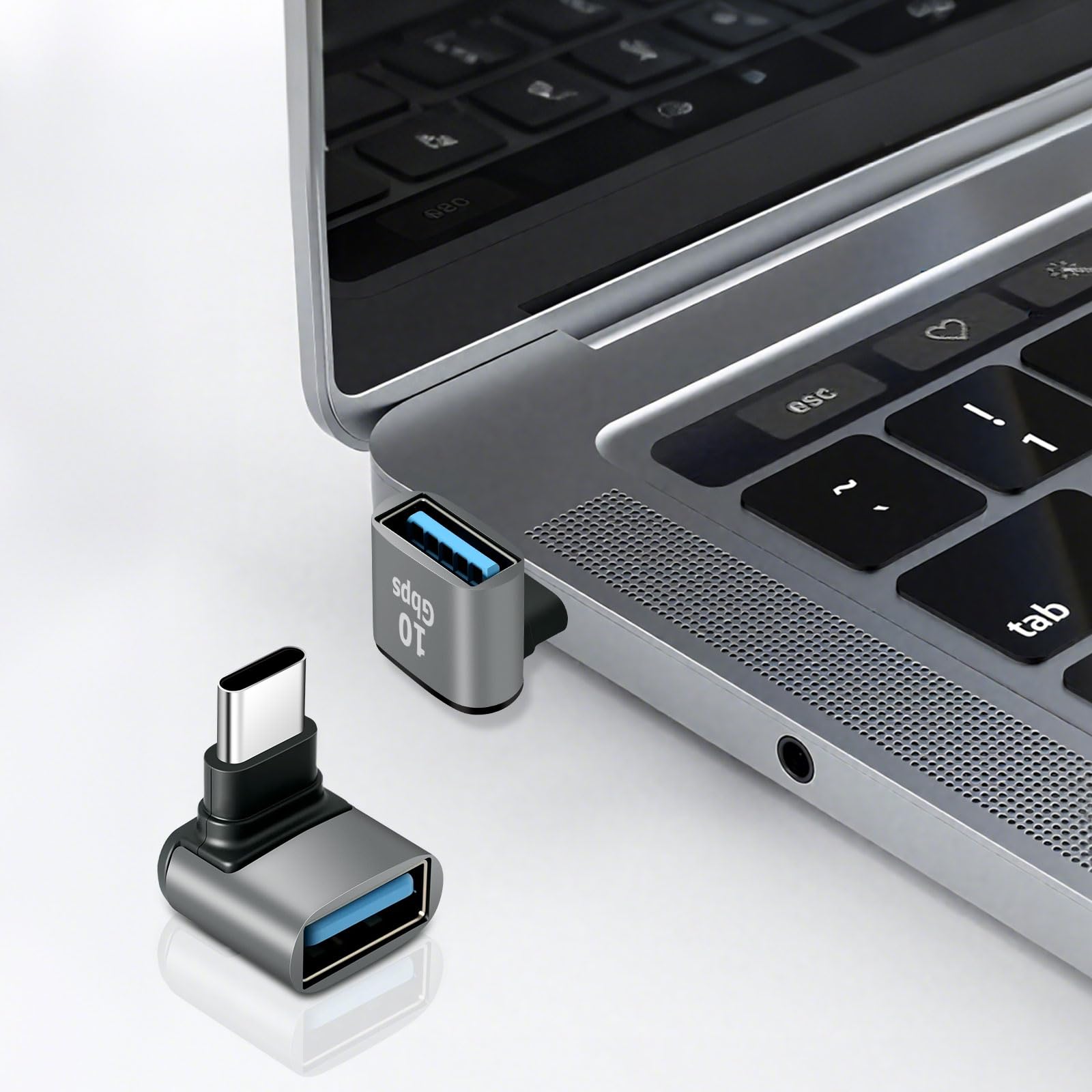 2 adattatori C a USB 3.1 (angolo di 90 gradi), convertitore da USB-C a USB-A, adattatore OTG per MacBook Pro 2019/2018, Samsung, laptop e altro ancora, grigio