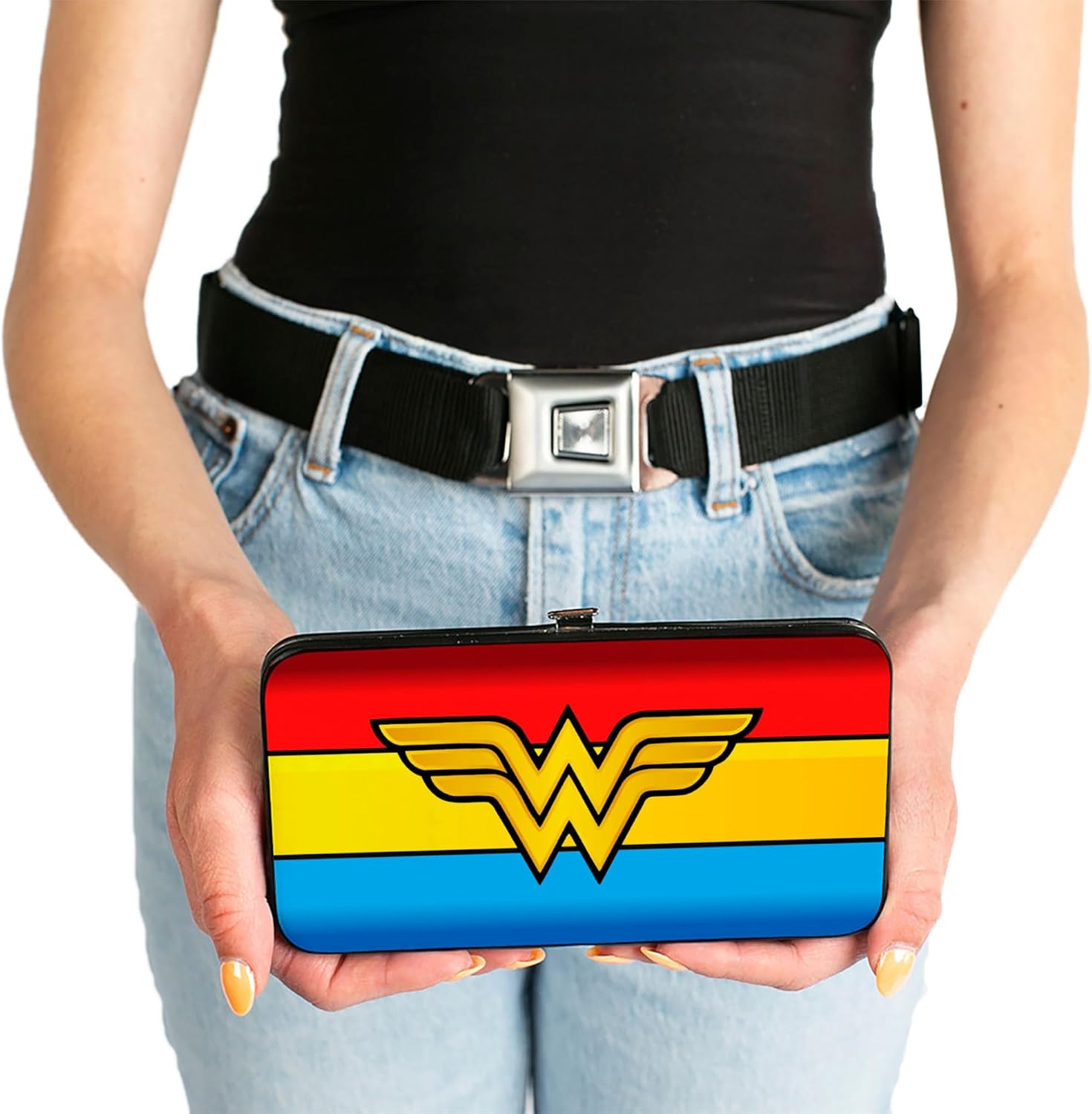 Buckle-Down Hinge Wallet - Wonder Woman Logo/Stripe Red/Yellows/Blue - Image 2
