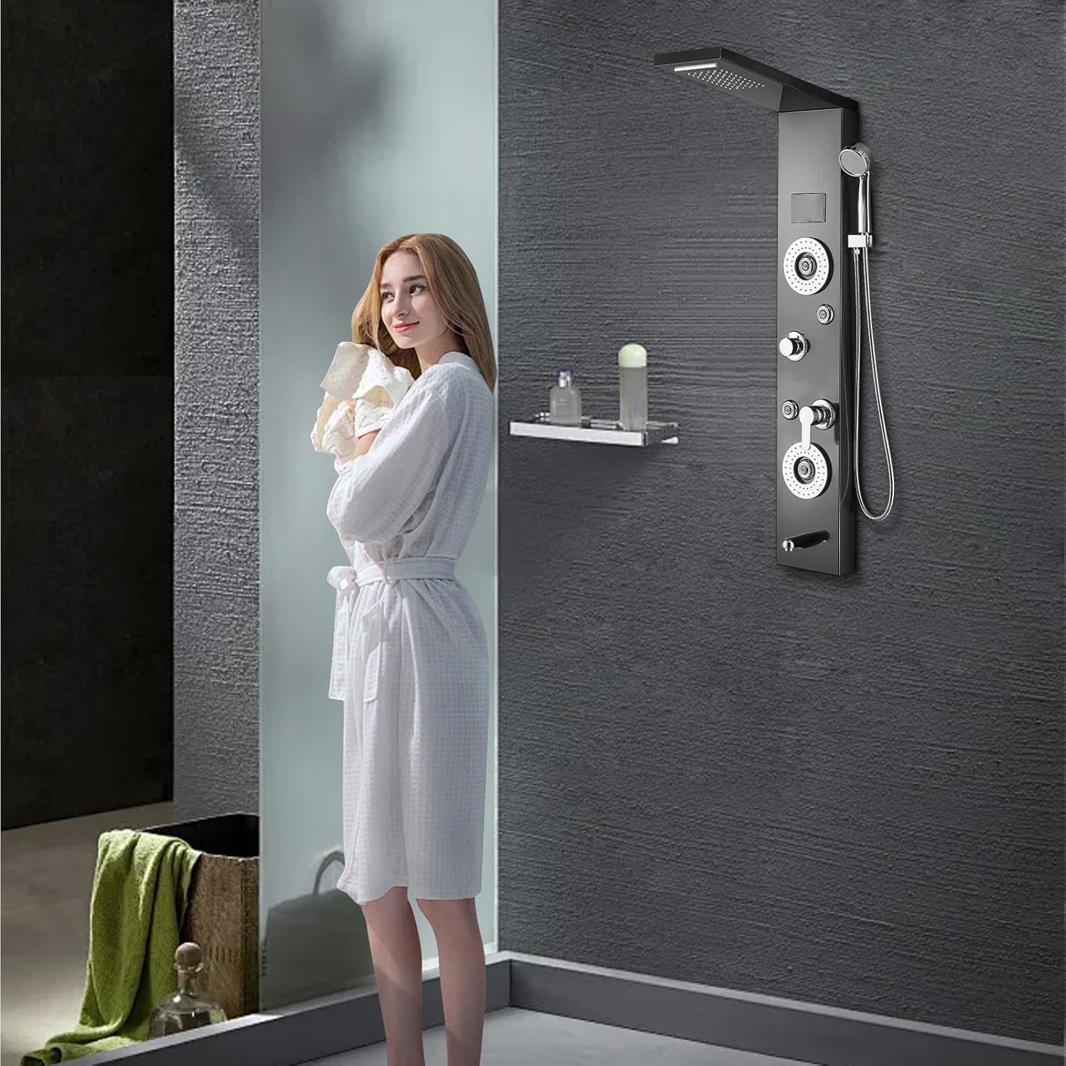 ADPT Shower Panel Column - Wall Mount Shower Panel with Temperature Display,Shower Fixtures with Adjustable Massage Nozzles for Home, Stadiums, Gym