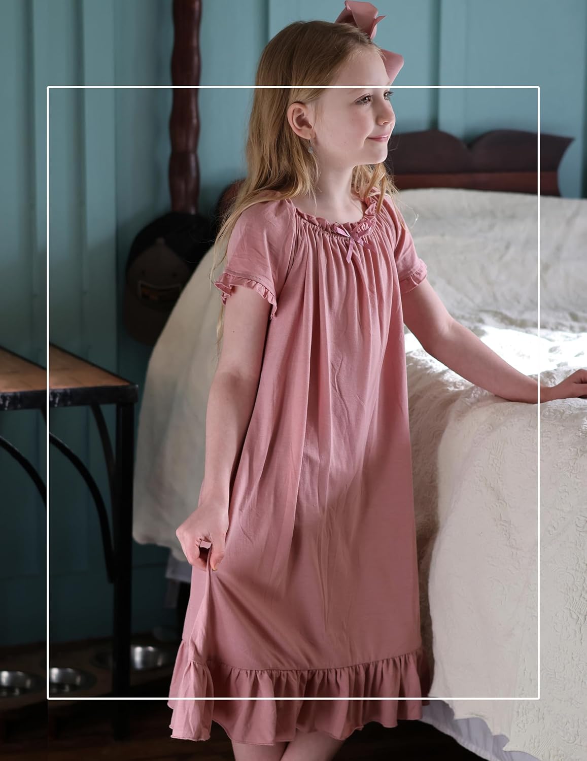 Arshiner Girls Nightgowns Sleepwear Short Sleeve Victorian Pajama Dress Soft Princess Sleepshirt for 3-12 Years Kids - Image 2