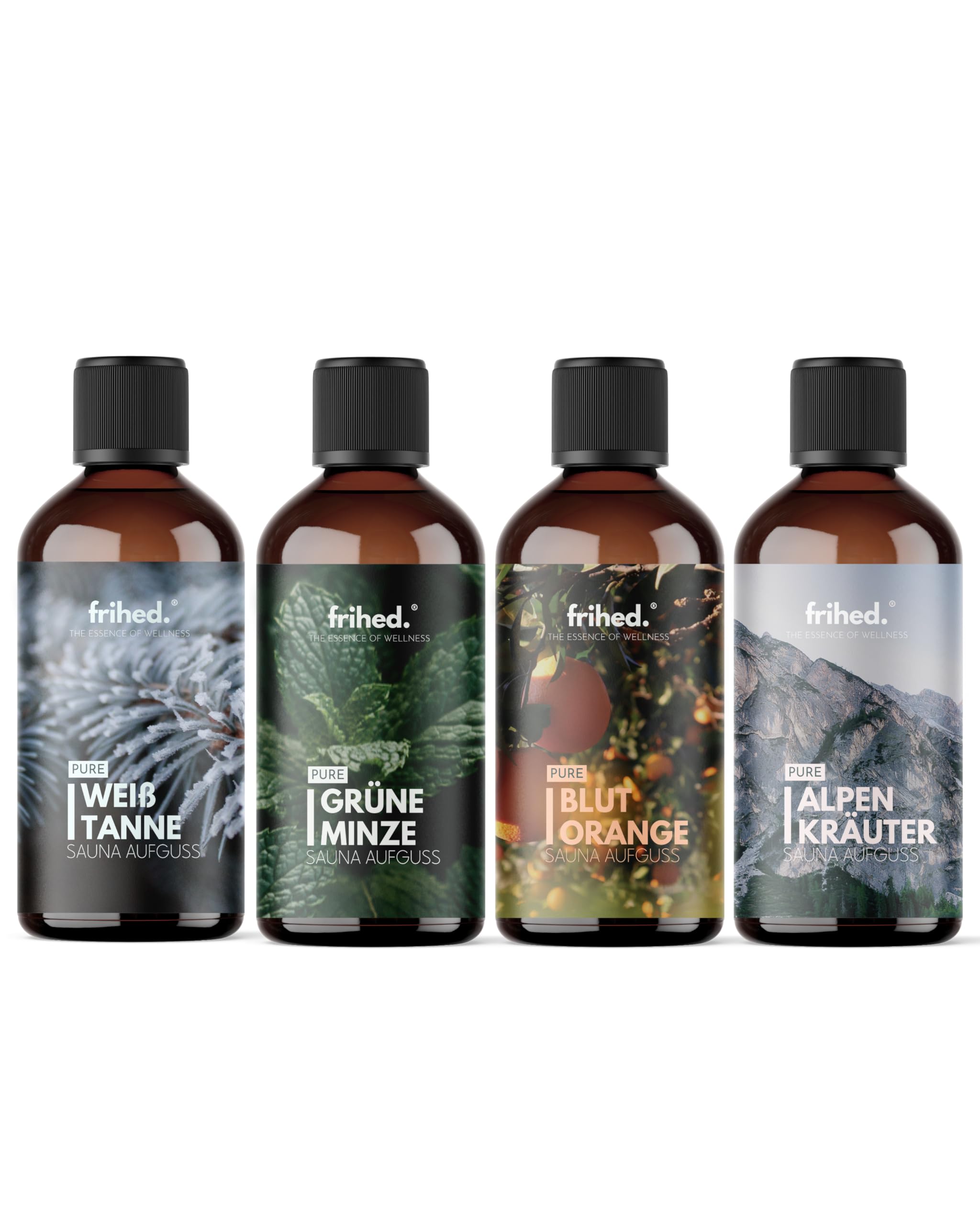 Frihed.® - Infusión para sauna Pure | infusión para todos los tipos de sauna | aroma natural de sauna | aceite extra de alta calidad | idea de regalo (juego de 4, juego de 4)