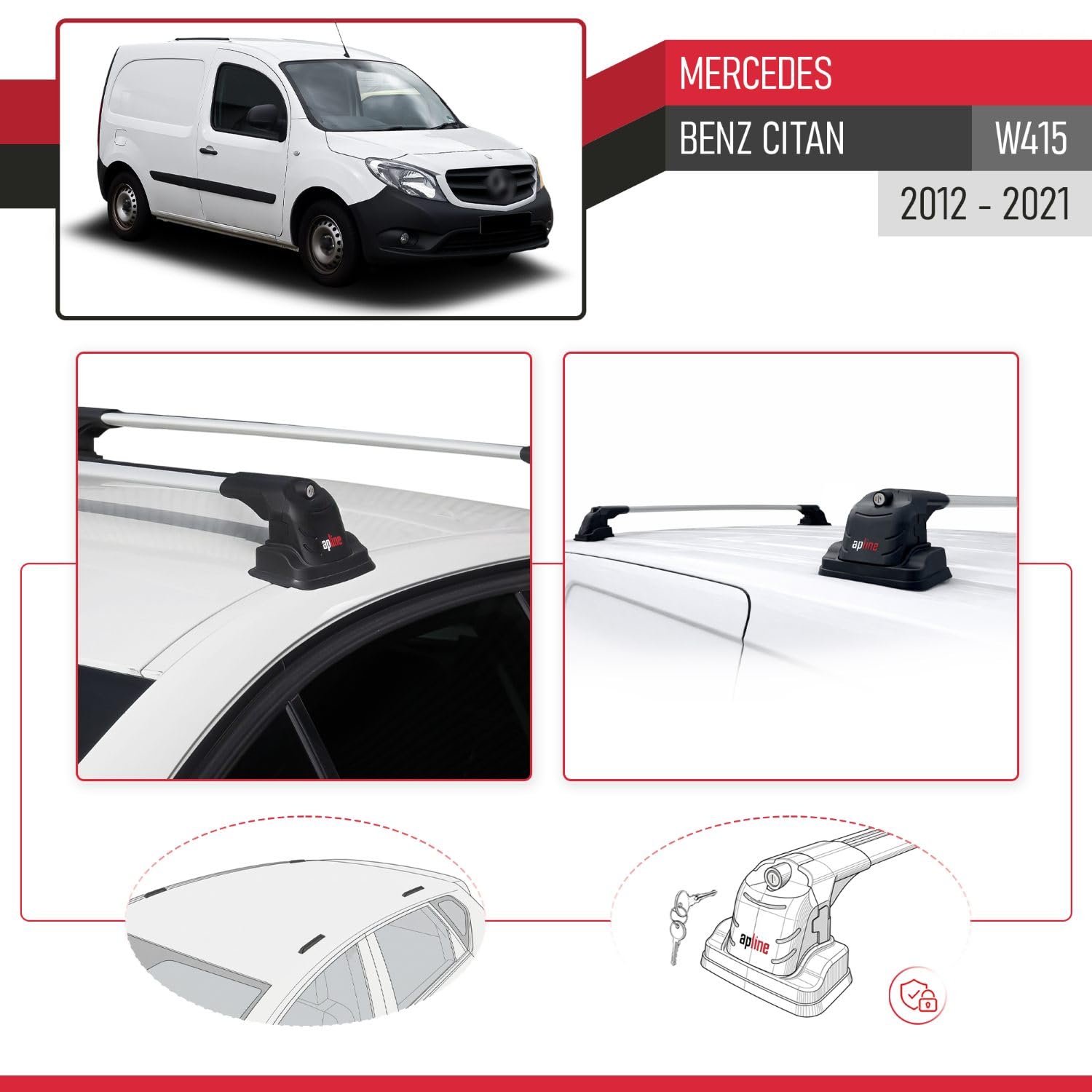Kompatybilny z Mercedes Benz Citan 2012-2021 ACE-3 Model Aluminiowy bagażnik dachowy 2 poprzeczki, szary