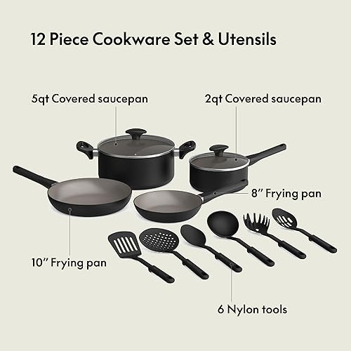 Miniatura 3 de bella Juego de utensilios de cocina de 12 piezas con revestimiento antiadherente de cerámica EverGood, apto para lavavajillas y horno, compatible