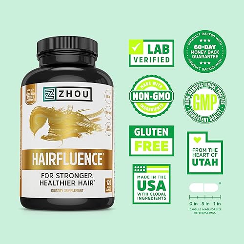 Miniatura 2 de Zhou Hairfluence - Suplemento de biotina vegana para el crecimiento del cabello para hombres y mujeres, suplemento para el crecimiento del cabello