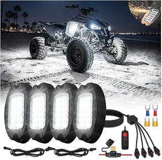 4Pods Metal Pure White LED Rock Lights Kit Plug-Play & Pre Wired 6500K 12V