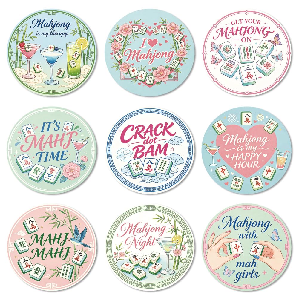 ANATTASOUL Mahjong Wood Coasters Set of 9 for Coffee Table