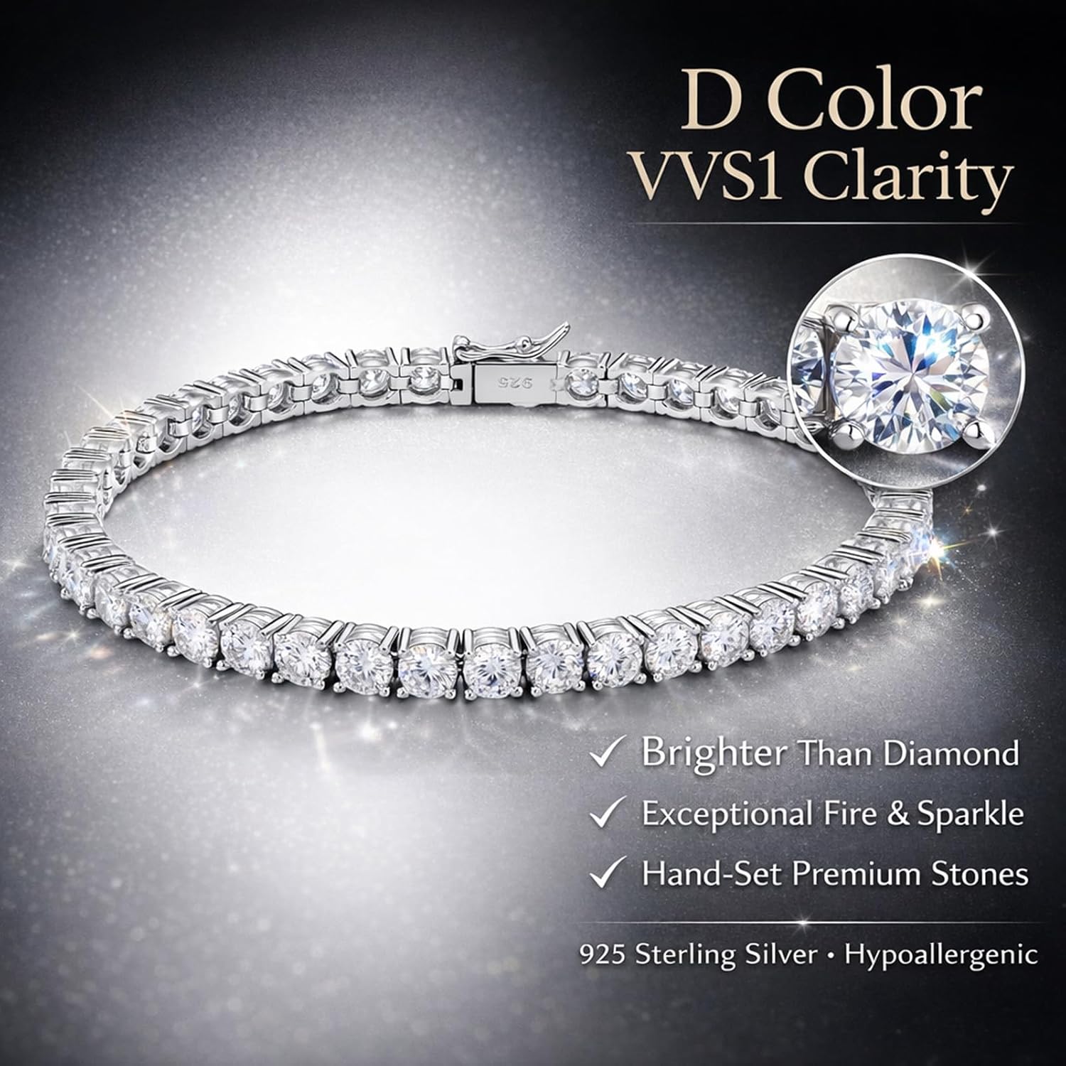 Moissanite Tennis Bracelet For Women S925 Silver Jewelry, Luxury Silver Bracelets Gifts For Couples Sister Girlfriend Wife 6.5'-7.5' Length