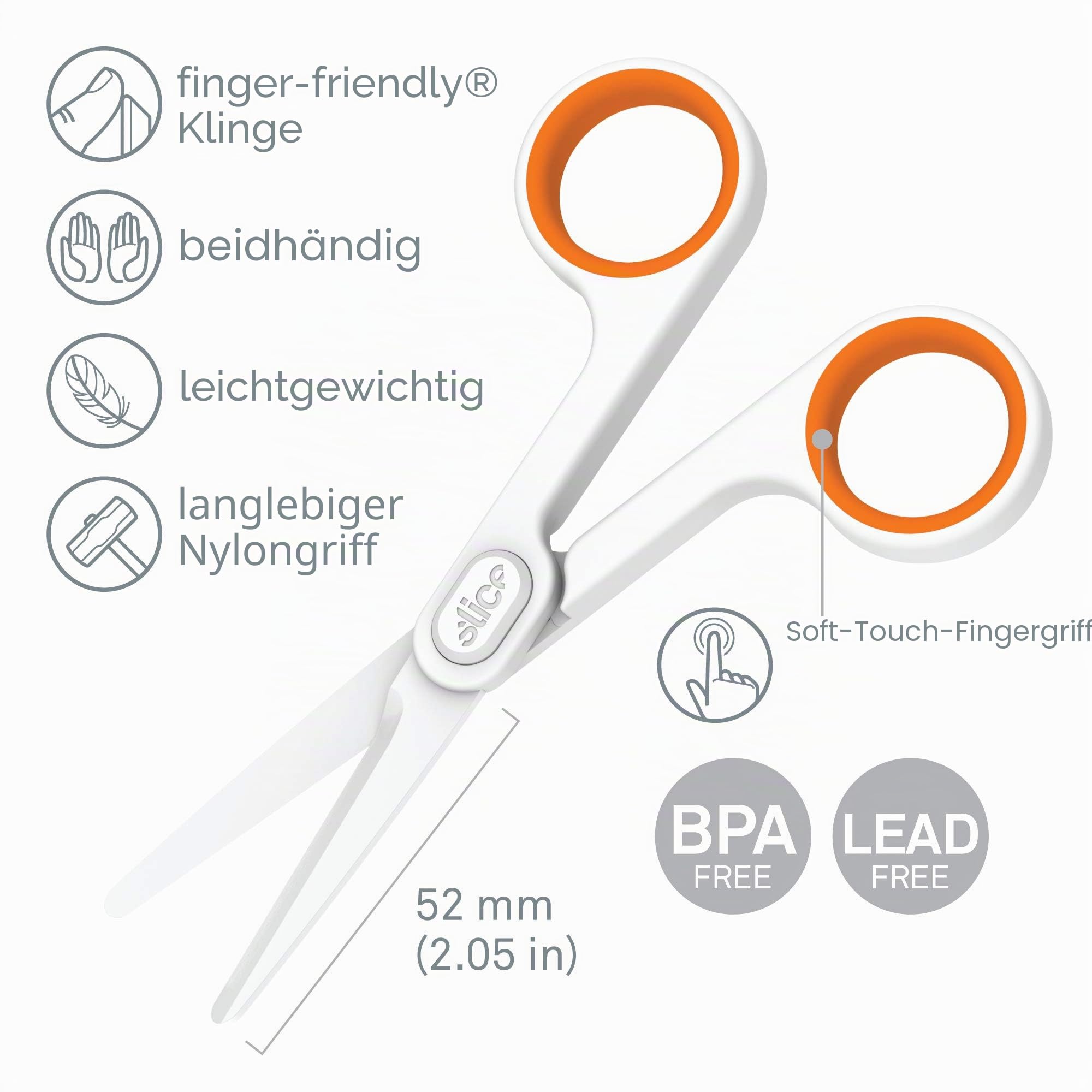 Slice 10544 | Keramikschere beidhändig nutzbar | Extrem Scharf durch unser patentiertes Schleifverfahren | Frei von BPA, Phthalaten oder Blei