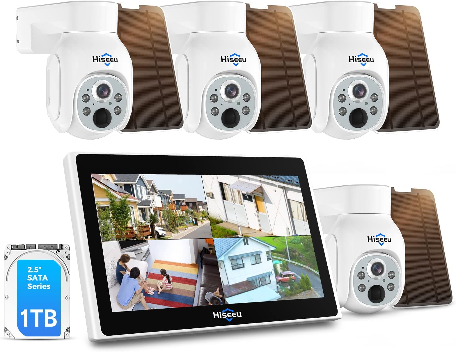 【10 Channels+1TB HDD】Hiseeu 4MP Solar Wireless Security Camera System,WiFi CCTV Camera System with Solar Panel, 4x 4MP Battery Operated Outdoor Security Camera, Motion Detection, Color Night Vision