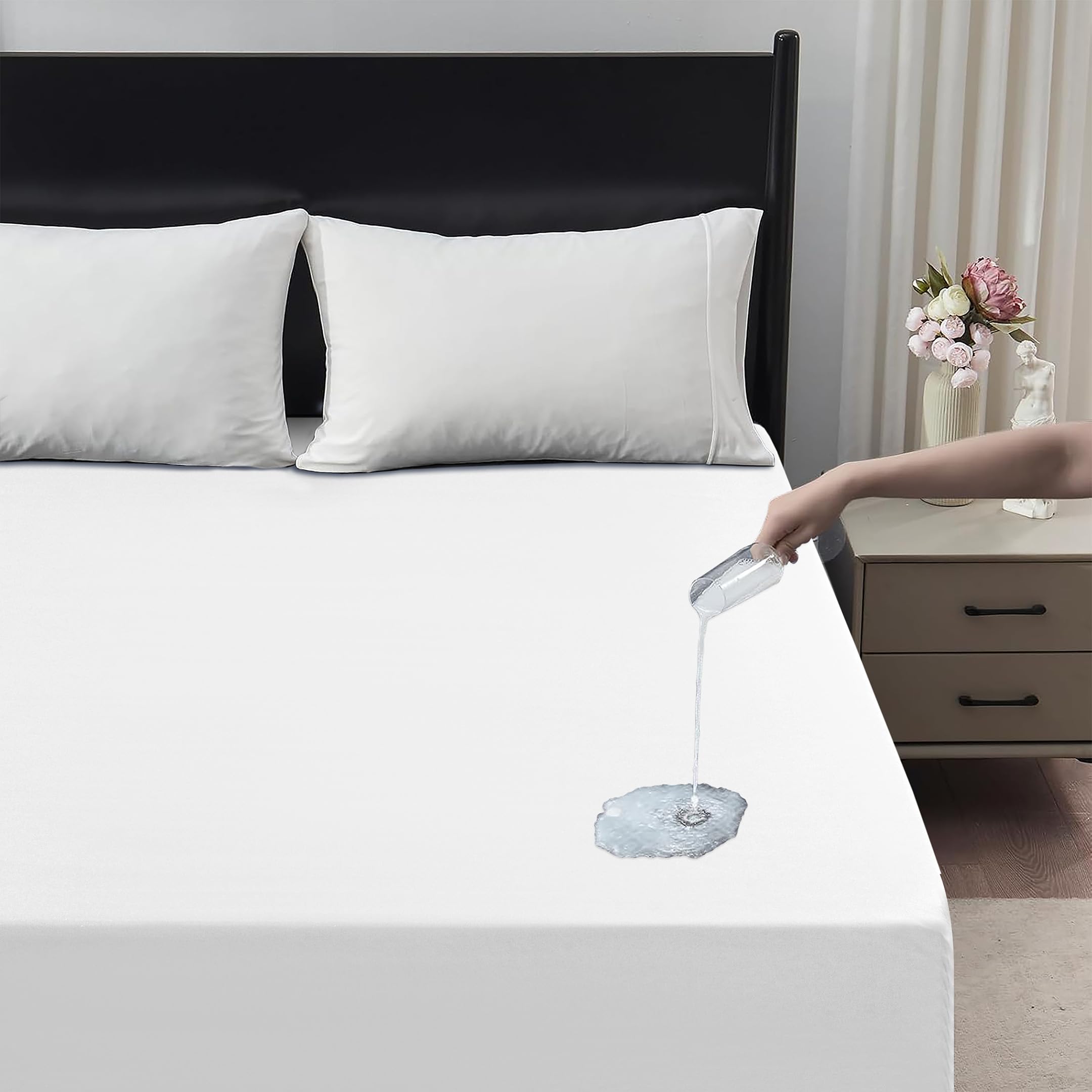 Waterproof Fitted Sheet – Mattress Protector | Soft Breathable Noiseless Bed Cover, 30cm Deep Pocket, Durable Microfiber Fitted Mattress Cover (White, Single)
