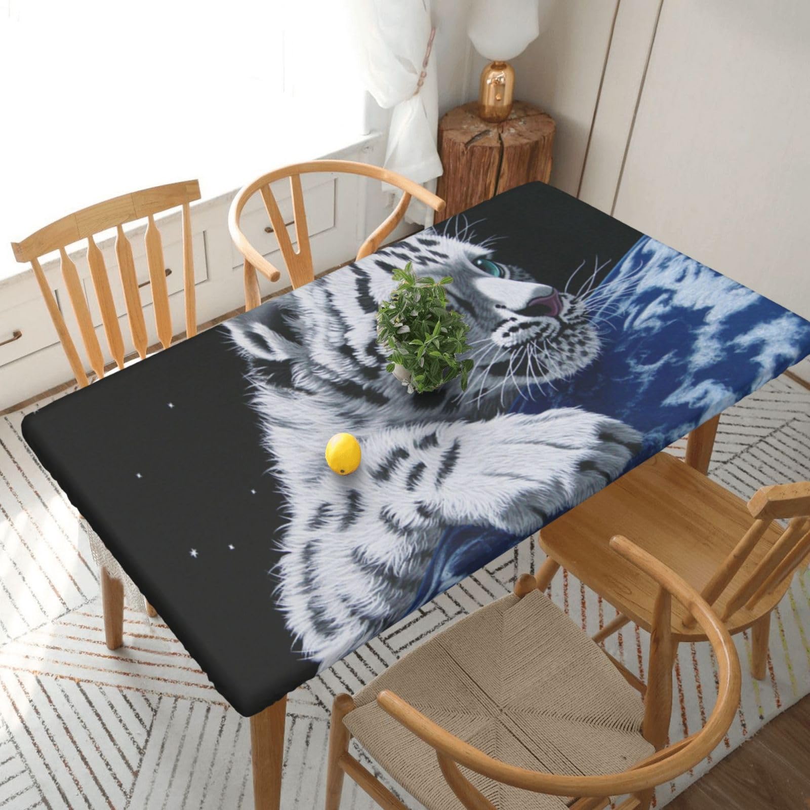 BNVSADC Little Tiger in Space Printed 5FT Tablecloth Polyester Kitchen Water Resistant Table Cloth Dining Table Decoration Table Covers, 152x76 CM
