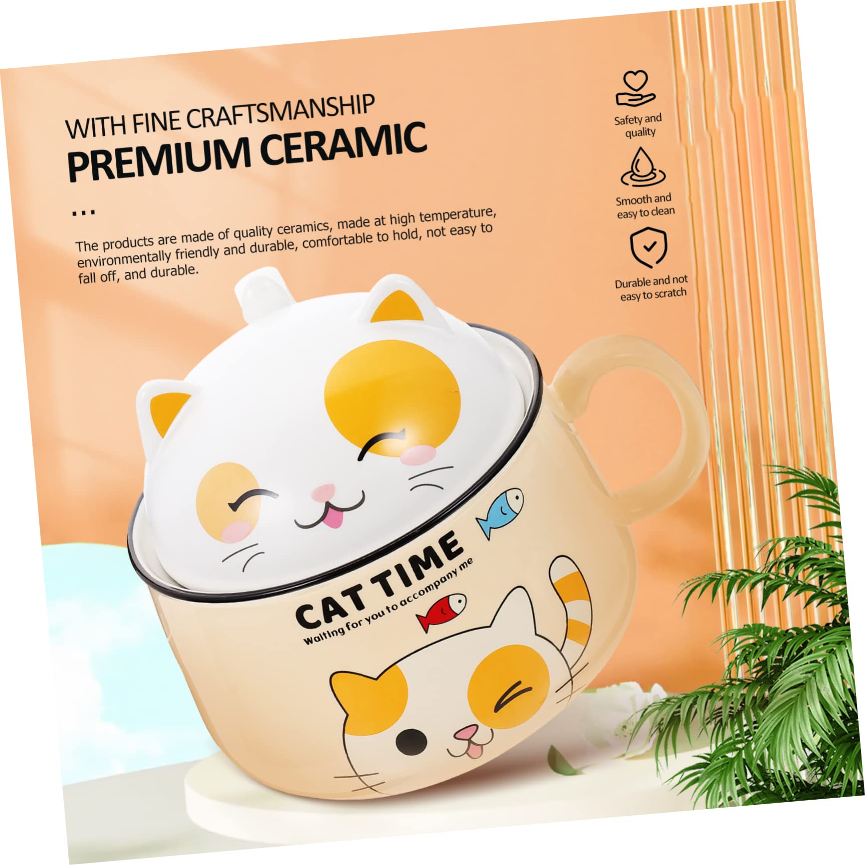 Amosfun Ciotola in Materiale Ceramico Gialla a Forma di Gatto Capacità 1020ml Multiuso senza Sbavature per Zuppa e Riso in Casa o Hotel