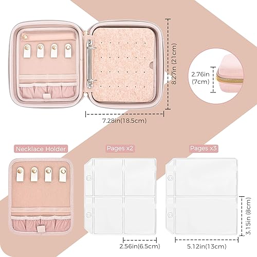 Miniatura 5 de ProCase Estuche organizador de joyas de viaje mediano, carpeta de anillos con bolsillos transparentes para presentación, bolsa con cremallera para