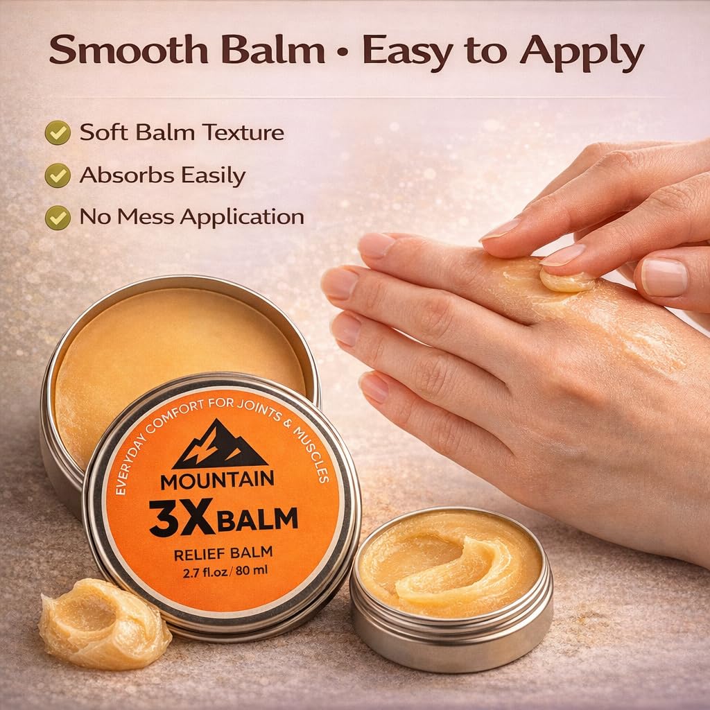 Mountain 3X Balm, Mountain 3X Relief Balm - 2.7fl oz – Soothing Body Balm for Neck, Hands & Feet with Organic Arnica & Camphor (1 pack)