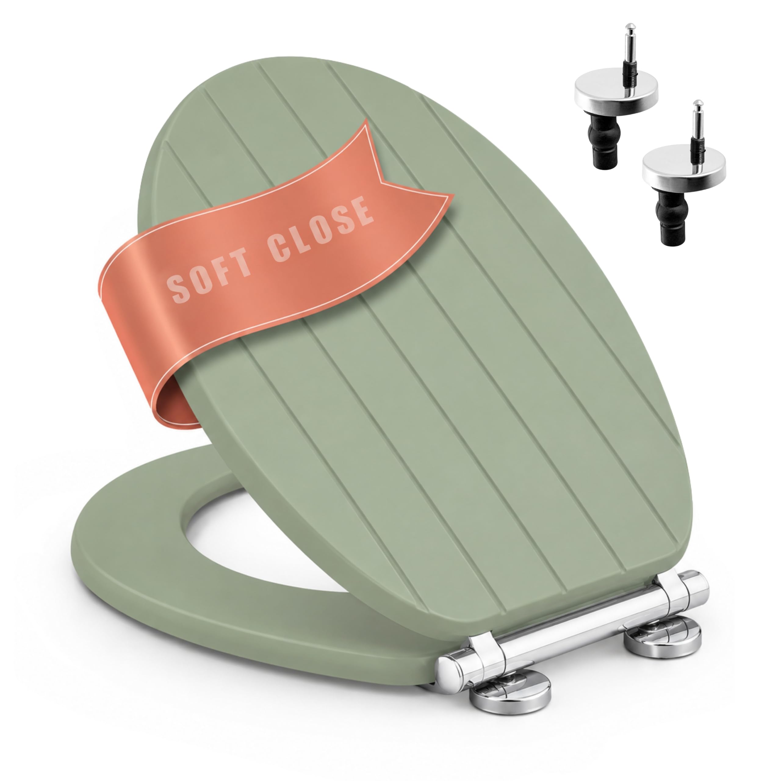 Premium Sage Tongue & Groove Toilet Seat Soft Close Moulded Wood Anti Slam
