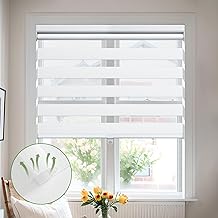 Cordless Zebra Blinds Light Filtering Zebra Windows Shades Dual Layer Free-Stop Roller Shades Sheer Thermal Insulated Reduce Noise Roller Blinds for Windows - White Custom Size