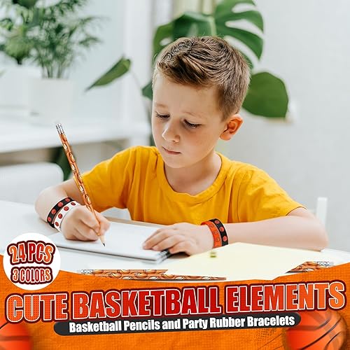 Miniatura 5 de Sabary Juego de 48 pulseras de silicona para lápices deportivos, juego de pulseras de goma de madera para estudiantes, escuela, aula, regalos de