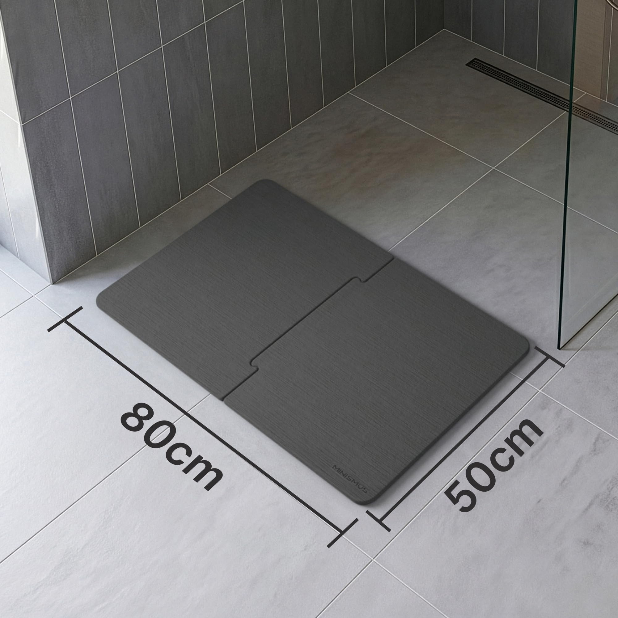 Minismus Mata łazienkowa z kamienia 80 x 50 cm Diatomite Stone Bath Mat, mata kamienna do łazienki, mata prysznicowa, szybkoschnąca, rozmiar XL, Kieselgurmatte (ciemnoszara)