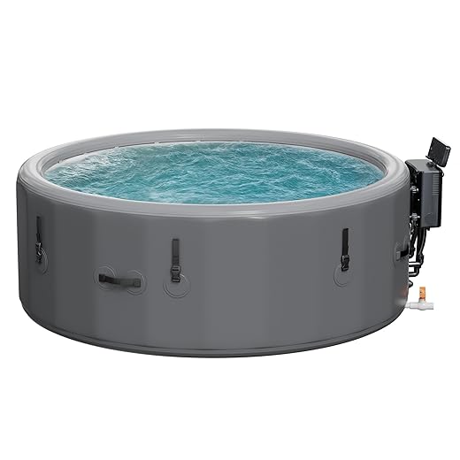 4-6 Person Inflatable Hot Tub, Portable Outdoor Spa with 160 Soothing Air Jets(77" x 28"), Portable Hot Tub with Cover and Heater Pump, Gray