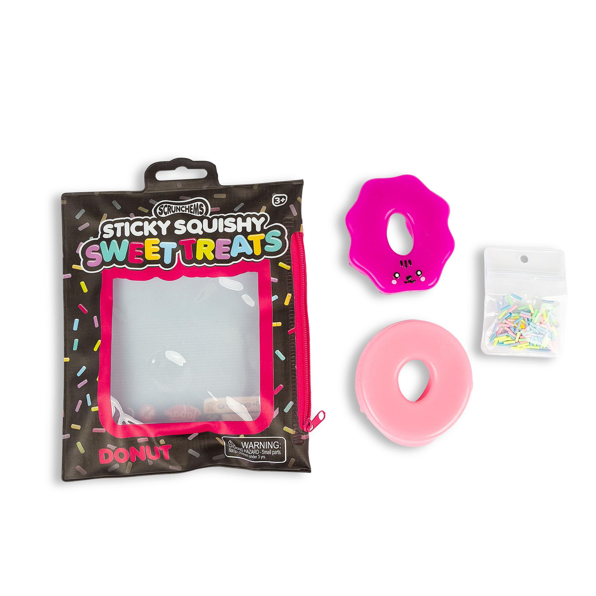 SCRUNCHEMS Sticky Squishy Sweet Treats Donut – Squishy Sensory Toy with Sprinkles, Fidget Toy for Kids, Stress Relief Zipper Bag, Ages 3+