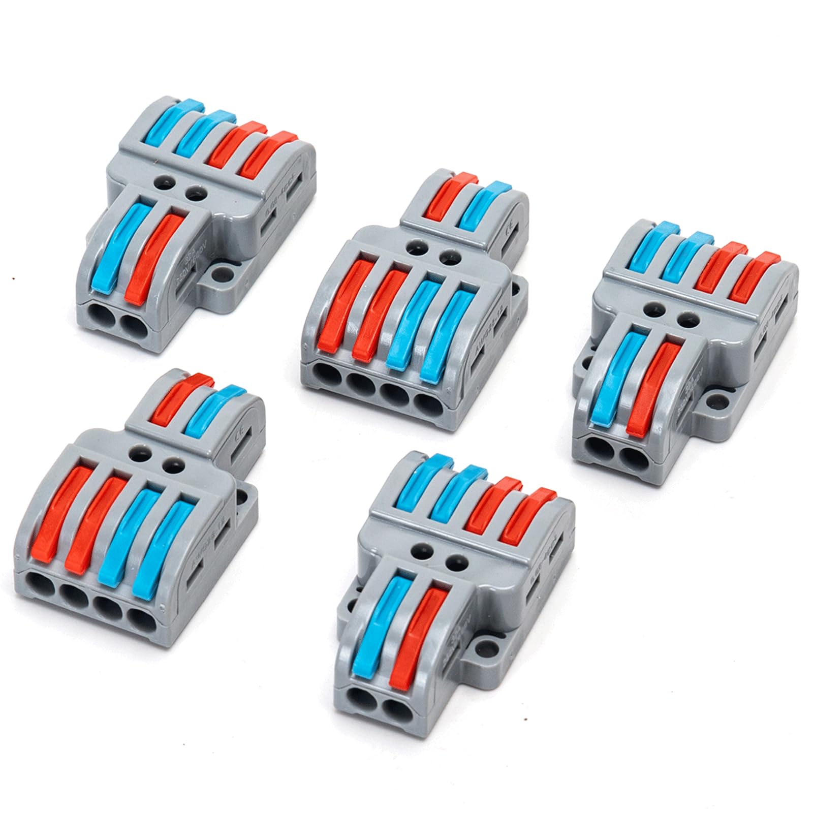 LT-422 terminal blocks in a pack of 5 units, available in Grey and Orange colors, designed for efficient and secure connection in electrical installations.
