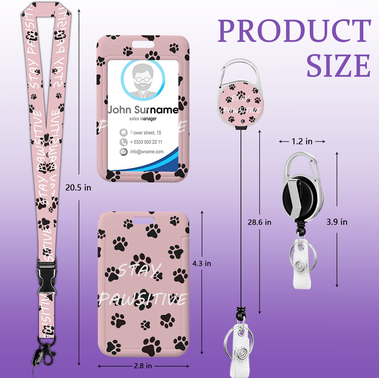 Cordon Rétractable Pour Badge Avec Porte-carte D'identité, 3 Pièces