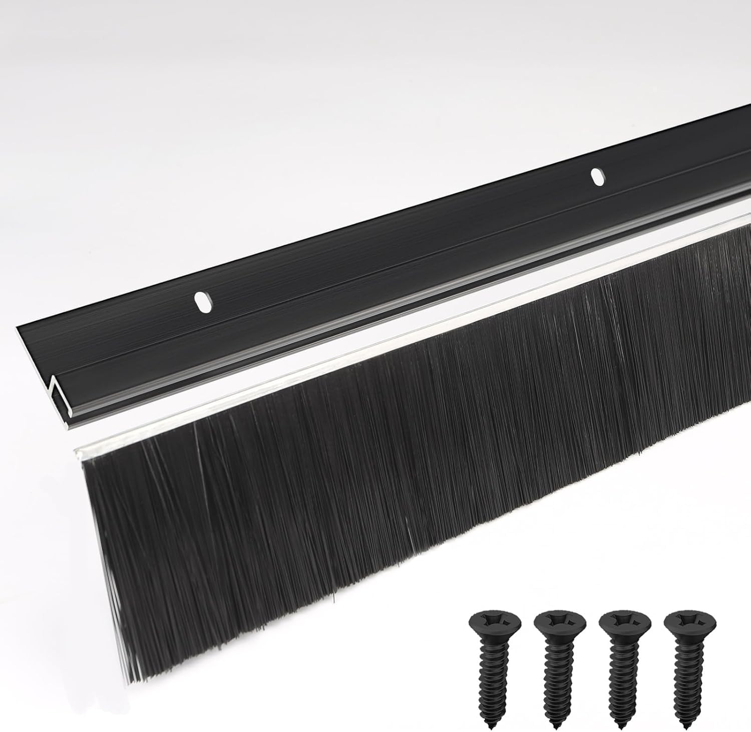 Retsun Extra-Wide Door Brush Seal Strip – 61mm (2.4") W x 880mm (34.6") L, Black Aluminum Frame with Black PP Bristles, Draught, Dustproof, Weatherproof & Pest Control（Black1.5, 1