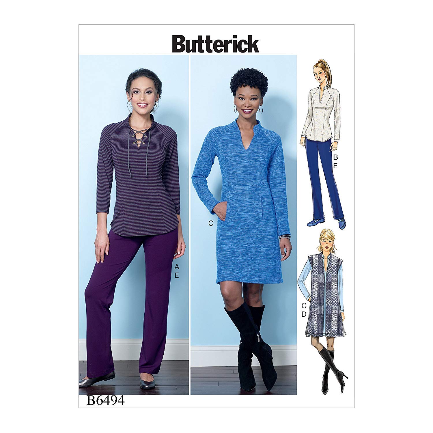 Butterick Patterns 6494 A5 Misses Top/Vest/Dress and Pants Sewing Pattern, Multi-Colour, Sizes 6-14