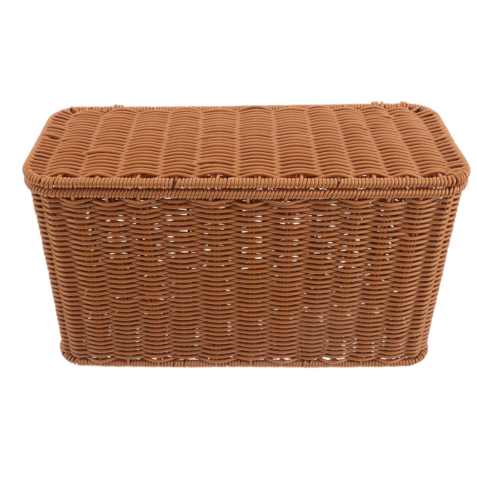 Mobestech Panier de Rangement Design et Gain de Place Étroit et Haut en Imitation Rotin avec Couvercle et Anse pour Magazines et Documents Salon ou Bureau