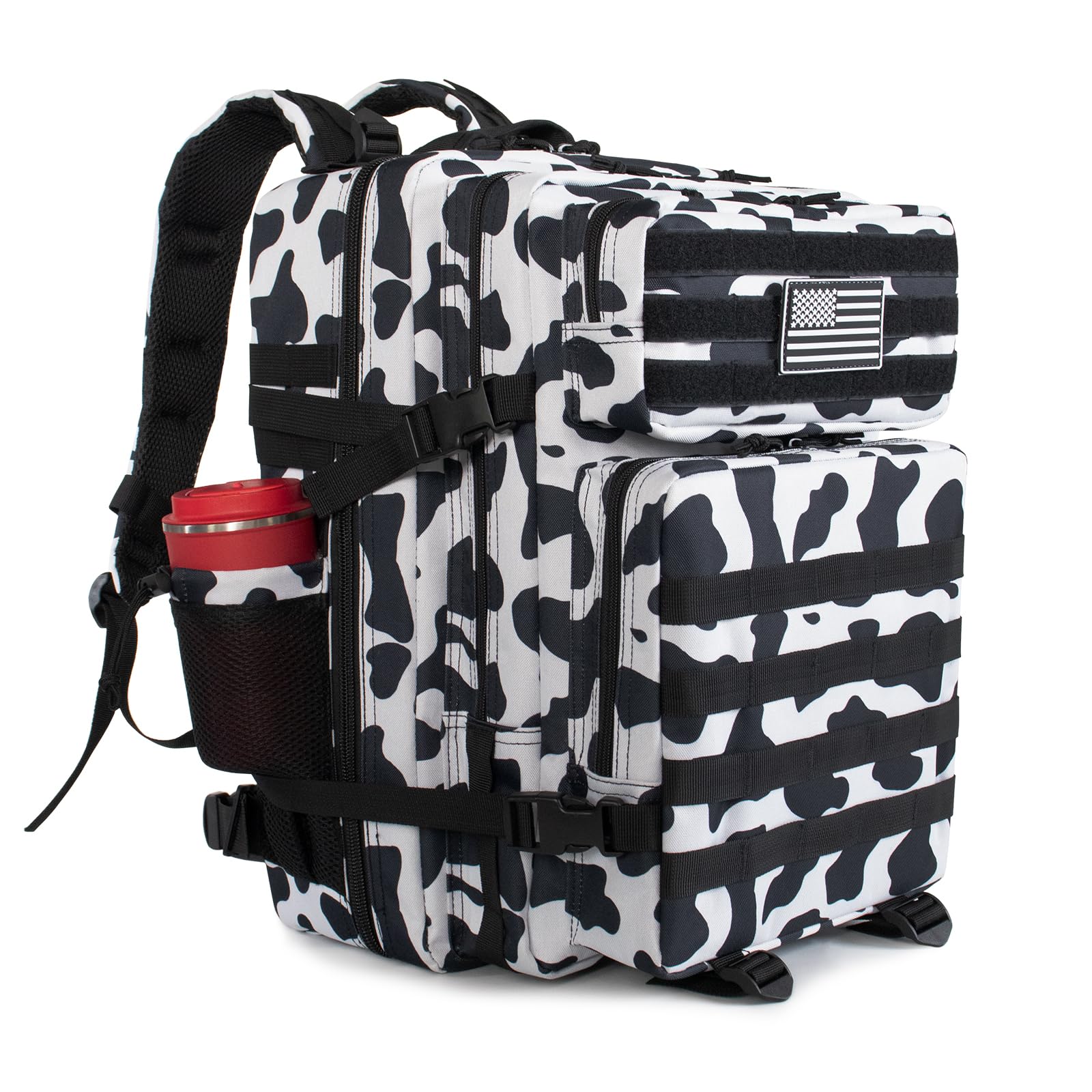 45L Military Tactical Backpack 3 Day Molle Assault Pack Large Army Bug Out Bag Rucksack Daypack for Men Outdoor Hiking Army Camping Hunting, Cow Print
