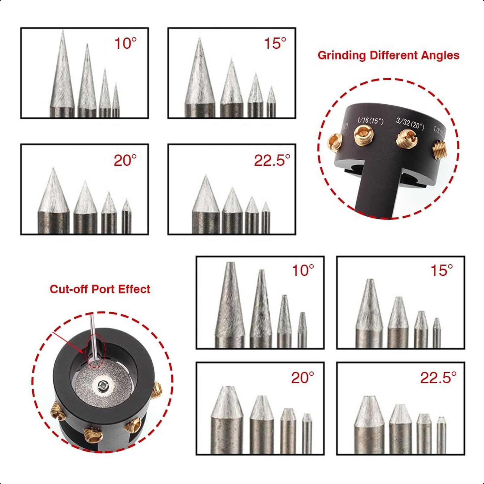 TIG Tungsten Sharpener Head - Multi-Angle Adjustable Grinder Tool with 4 Brass Screws 5 Wheels for Precise 10° 22.5° Welding Electrodes - Image 3