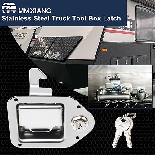 Miniatura 8 de Truck Tool Box Latch Stainless Steel Toolbox Paddle Lock Replacement Handle 4-3/8inch x 3-1/4inch Paddle Keys for Truck, RV, Trailer, UTV, ATV Box