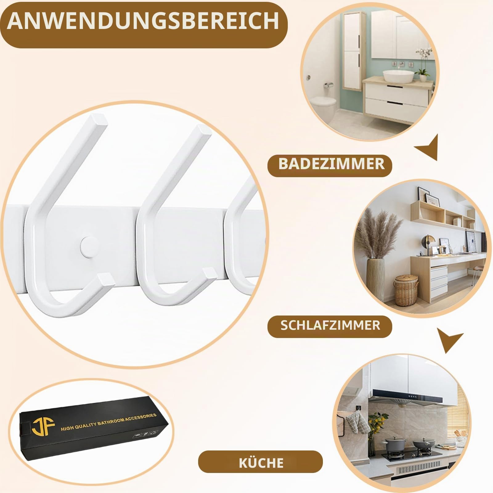 Kleiderhaken Wand, Garderobenhaken Weiß Wandgarderobe Edelstahl Hakenleiste Garderobenleiste für Garderobe Bad Küche (Weiß, 4 Haken - 2 Stück)